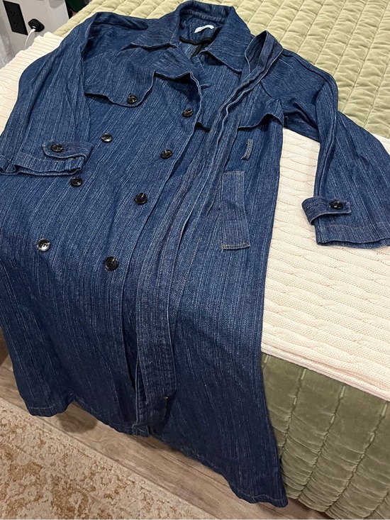 Ghospell Blakely Denim Trench coat Jackets & Blazers - Dark Blue Denim-Style Double-Breasted Trench Coat